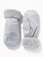 Old Navy Womens Faux-suede Sherpa-trim Mittens For Women Light Gray Size S/m