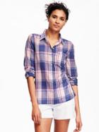 Old Navy Plaid Shirt For Women - Navy Pink Plaid