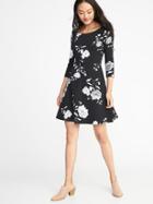 Old Navy Womens Fit & Flare Jersey Dress For Women Black Floral Size M