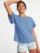 Old Navy Womens Ruffle-sleeve Slub-knit Top For Women Cowboy Blue Size Xs