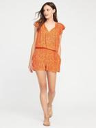 Old Navy Ruffle Sleeve Crinkle Gauze Romper For Women - Orange Combo
