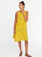 Old Navy Womens Sleeveless Tiered Swing Dress For Women Yellow Print Size L