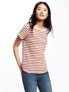 Old Navy Everywear Relaxed Slub Knit Tee For Women - Orange Stripe