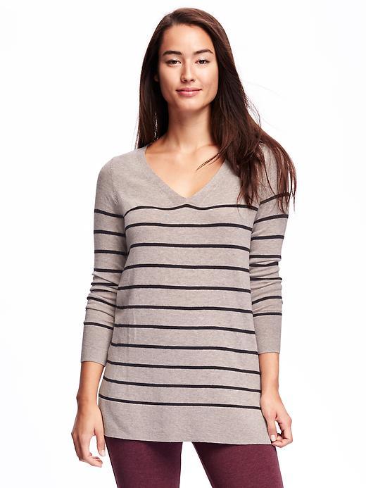 Old Navy Relaxed V Neck Tunic For Women - Neutral Stripe