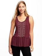 Old Navy Embroidered Peplum Hem Swing Tank For Women - Marion Berry