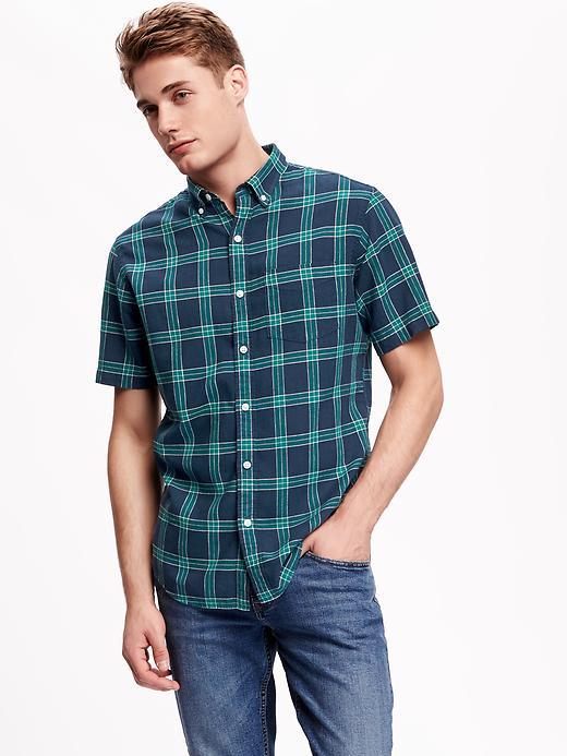 Old Navy Regular Fit Plaid Linen Blend Shirt For Men - Lake Shelton