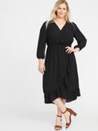 Old Navy Womens Waist-defined Plus-size Faux-wrap Georgette Dress Black Size 1x