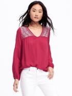 Old Navy Embroidered Yoke Blouse For Women - Pink Tangiers