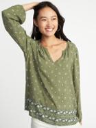 Old Navy Womens Relaxed Lightweight Printed Blouse For Women Green Print Size Xs