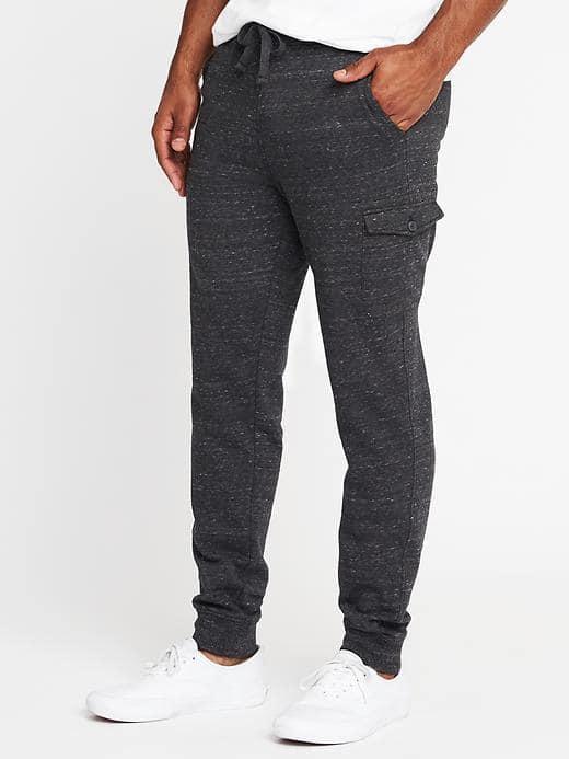 Old Navy Tapered Fleece Cargos For Men - Black Heather