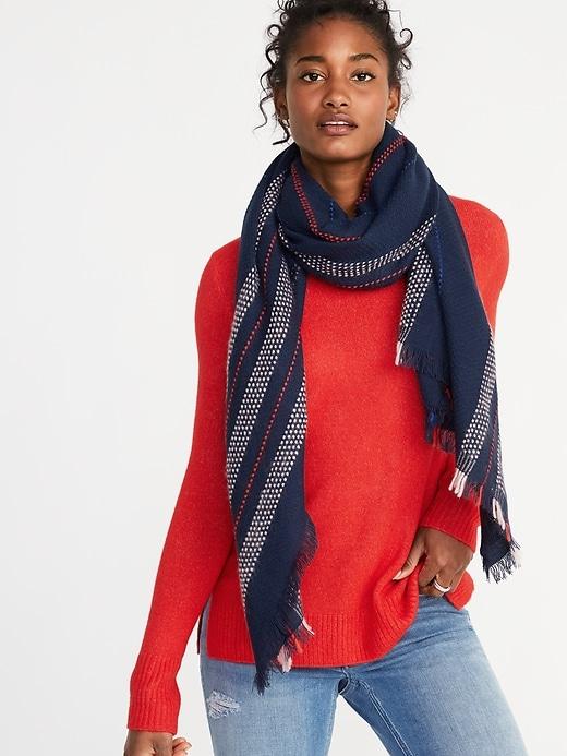 Old Navy Womens Fringed Textured-stripe Scarf For Women Dark Navy Size One Size