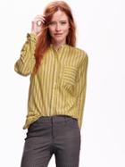 Old Navy Womens Striped Mandarin Collared Top Size L - Lime Stripe