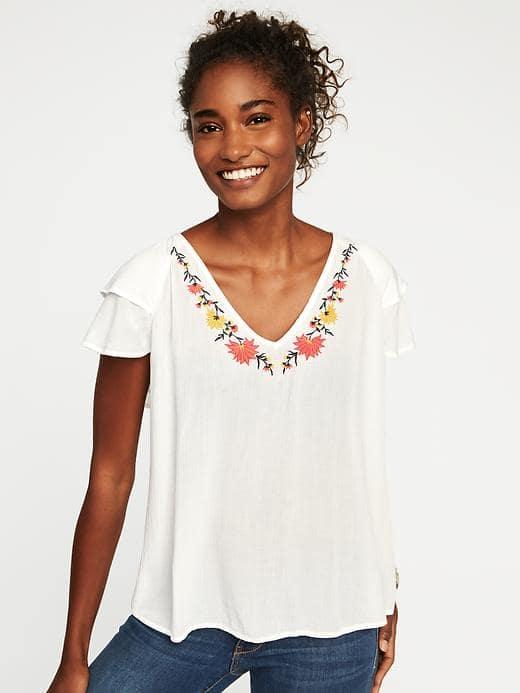 Old Navy Relaxed Embroidered Ruffle Sleeve Top For Women - Catch My Drift