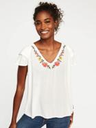 Old Navy Relaxed Embroidered Ruffle Sleeve Top For Women - Catch My Drift