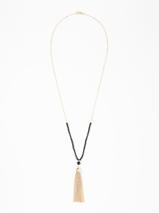 Old Navy Beaded Tassel Chain Necklace For Women - Black