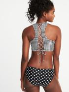 Old Navy Womens Lace-back High-neck Swim Top For Women Gingham Size M