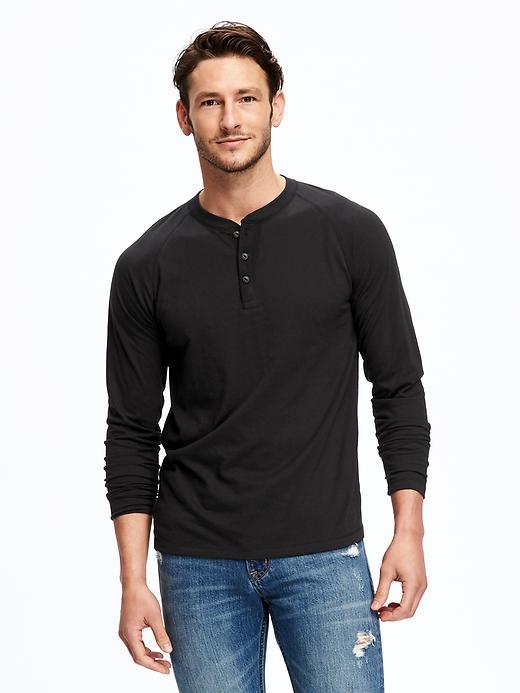 Old Navy Jersey Raglan Sleeve Henley Tee For Men - Blackjack