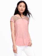 Old Navy Relaxed Lace Yoke Tee For Women - Fiji Pink