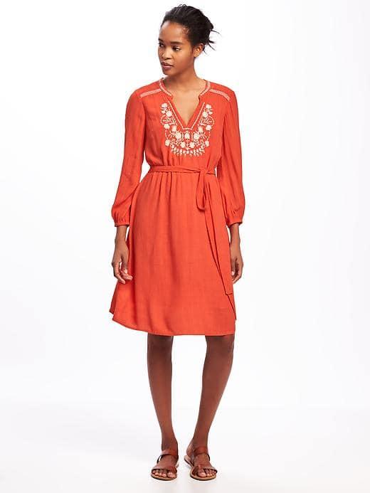 Old Navy Embellished Yoke Swing Dress For Women - Hot Tamale