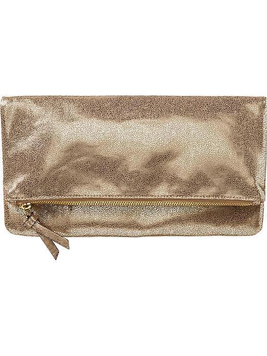 Old Navy Old Navy Womens Textured Fold Over Clutches - Gold