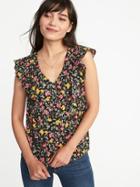 Old Navy Womens Sleeveless Ruffle-trim Top For Women Black Floral Size S