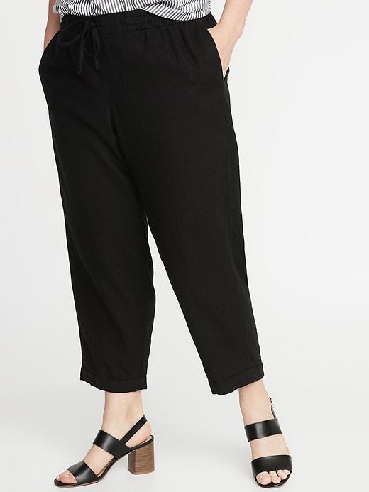 Mid-rise Plus-size Linen-blend Cropped Pants