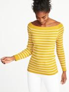 Old Navy Womens Rib-knit Off-the-shoulder Sweater For Women Lime Stripe Size Xs