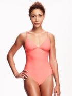 Old Navy Braided One Piece Swimsuit For Women - Coral Reef Neon Nylon
