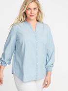Old Navy Womens Relaxed Banded-collar Denim Plus-size Shirt Chambray Blue Size 1x