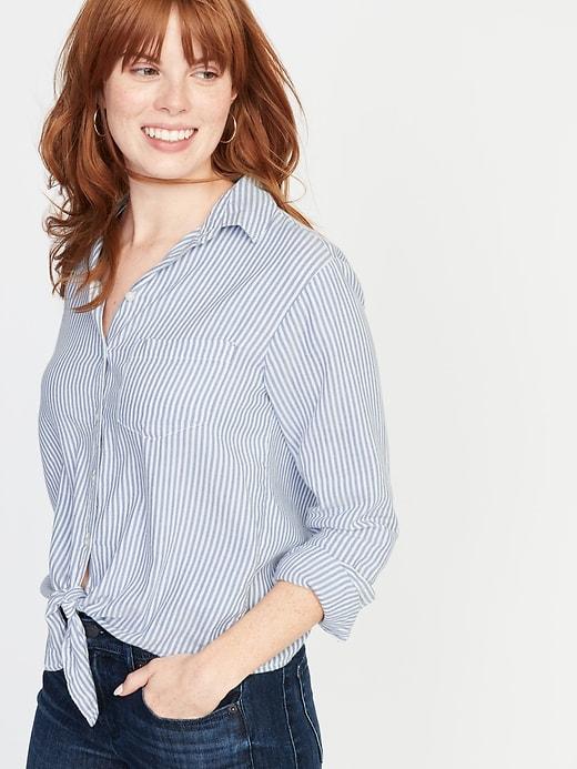 Relaxed Striped Tie-hem Shirt For Women