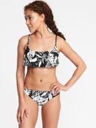 Old Navy Womens Ruffle-trim Swim Top For Women Black White Palm Print Size M