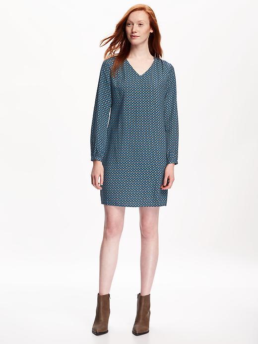 Old Navy V Neck Shift Dress For Women - Teal Print