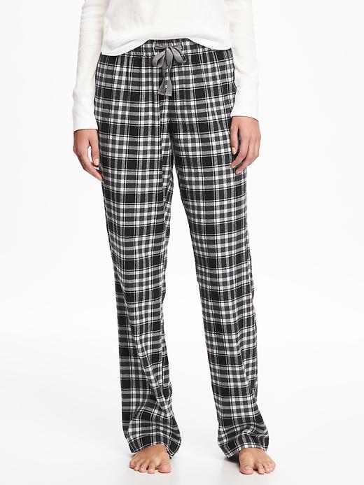 Old Navy Flannel Drawstring Sleep Pants For Women - Black Plaid