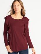 Old Navy Womens Ruffle-trim Top For Women Maroon Jive Size M