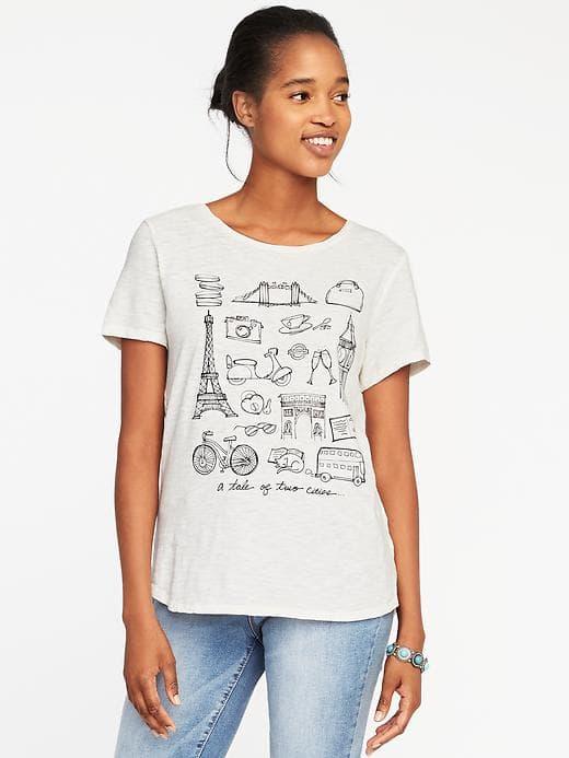 Old Navy Everywear Graphic Curved Hem Tee For Women - Creme De La Creme
