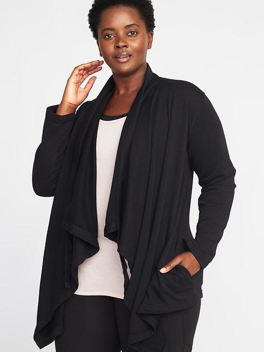 Old Navy Womens French-terry Plus-size Open-front Sweater Black Size 1x