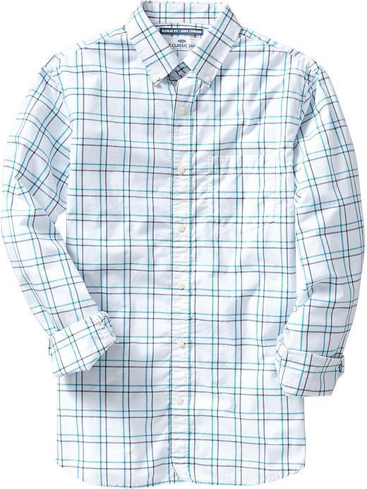 Old Navy Mens Everyday Classic Regular Fit Shirts - Barbados Blue Plaid