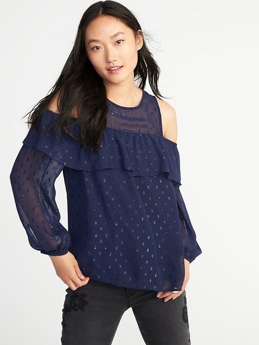 Old Navy Womens Cold-shoulder Sparkle Top For Women Lost At Sea Navy Size M