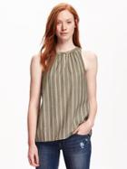 Old Navy Trapeze Button Front Top For Women - Olive Stripe