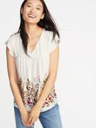 Old Navy Womens Flutter-sleeve Swing Top For Women White Floral Size Xs