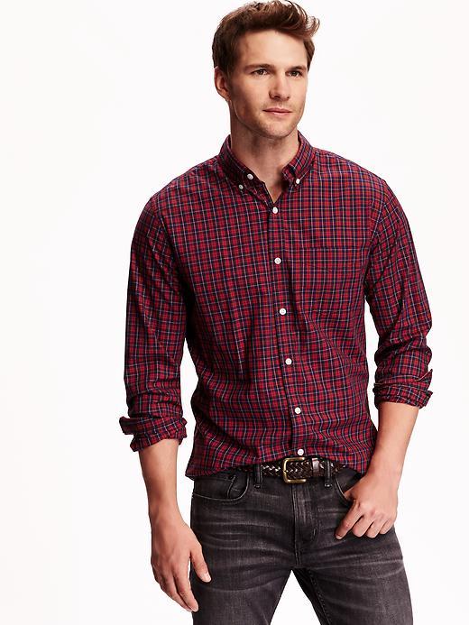 Old Navy Mens Tartan Slim Fit Poplin Shirt Size Xxl Big - Robbie Red