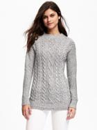 Old Navy Mock Neck Cable Knit Sweater For Women - Heather Gray