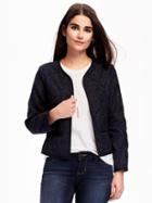 Old Navy Jacquard Open Front Jacket For Women - Navy Blue Print