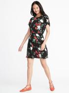 Old Navy Womens Waist-defined Smocked-yoke Dress For Women Black Floral Size Xs