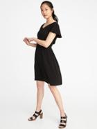 Old Navy Womens Waist-defined V-neck Dress For Women Black Size S