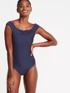 Old Navy Womens Textured Off-the-shoulder Swimsuit For Women Navy Size M
