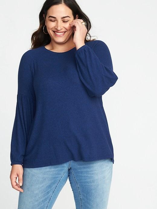 Old Navy Womens Relaxed Plus-size Balloon-sleeve Plush-knit Top Lost At Sea Navy Size 4x