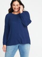 Old Navy Womens Relaxed Plus-size Balloon-sleeve Plush-knit Top Lost At Sea Navy Size 4x