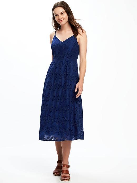Old Navy Fit & Flare Cutwork Midi Dress For Women - Night Flight