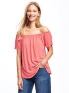 Old Navy Off The Shoulder Swing Top For Women - Coral Tropics